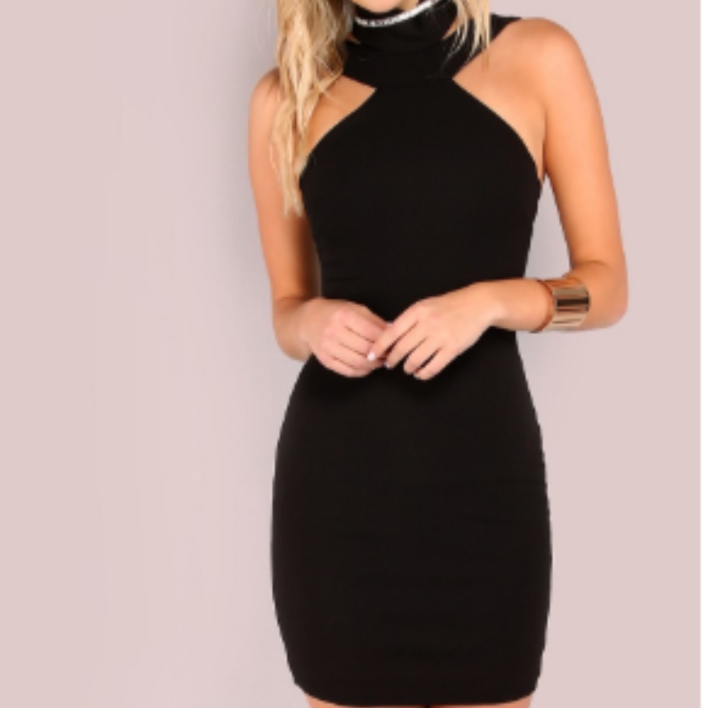 Halter Choker Neck Mini Dress BLACK